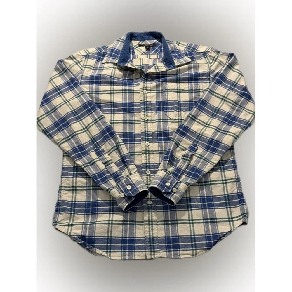 Banana Republic Plaid Button Down Shirt Blue Green Slim Fit Small